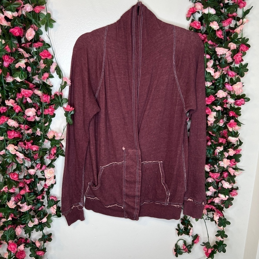 Aritzia Wilfred Free Maroon Open Front Cardigan Waterfall  X-Small Boho